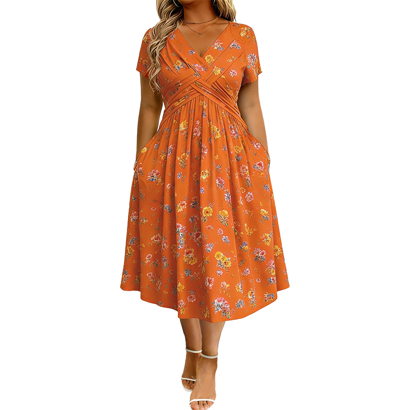 Icone™ SundayDress - Formelt Søndagsblomsterprint Midi-Kjole