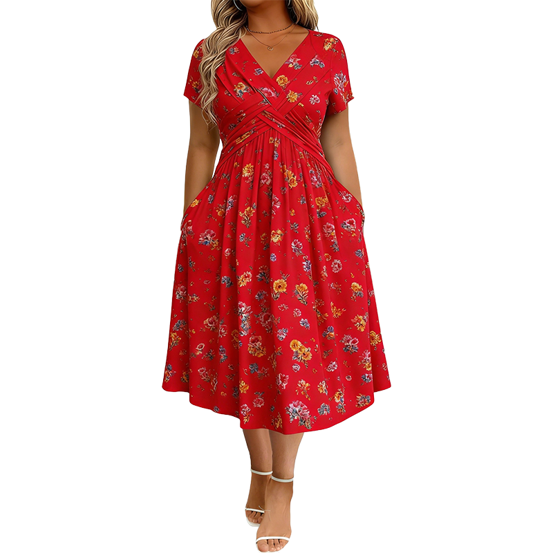 Icone™ SundayDress - Formelt Søndagsblomsterprint Midi-Kjole