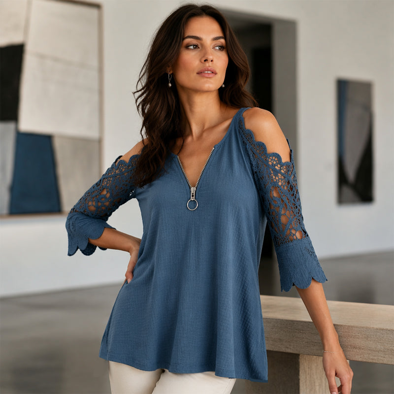 Icone™ FashionTop - Elegant Stilfuld Slukket-Skulder Ærmedesign Mode Top