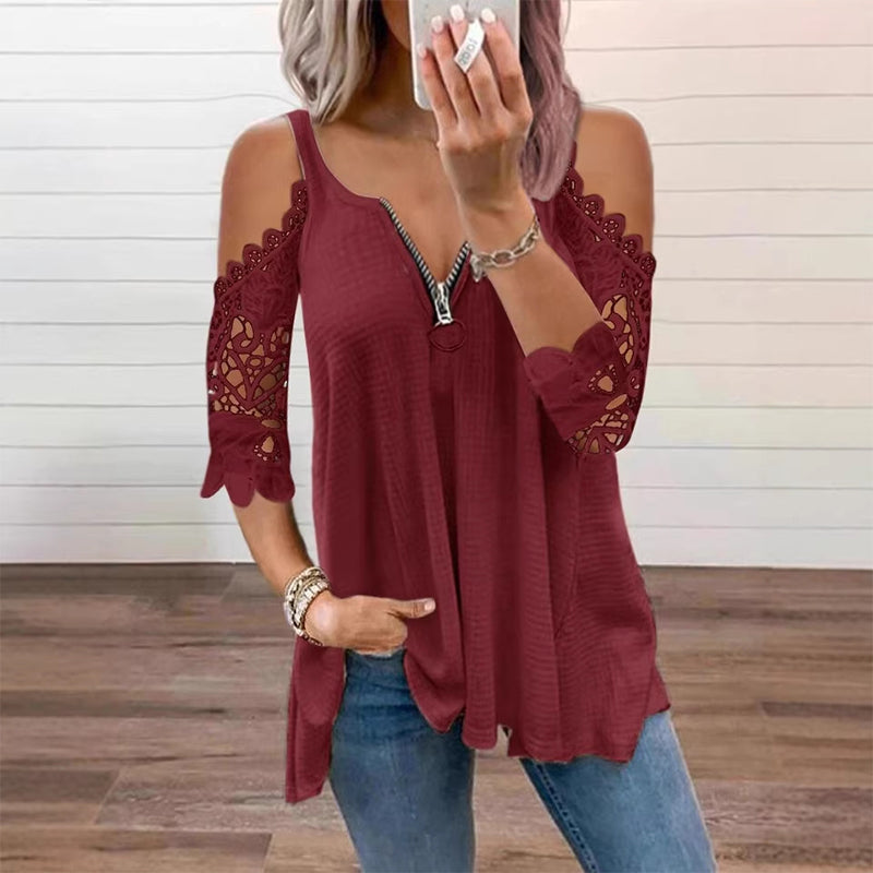Icone™ FashionTop - Elegant Stilfuld Slukket-Skulder Ærmedesign Mode Top