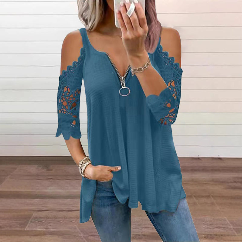 Icone™ FashionTop - Elegant Stilfuld Slukket-Skulder Ærmedesign Mode Top