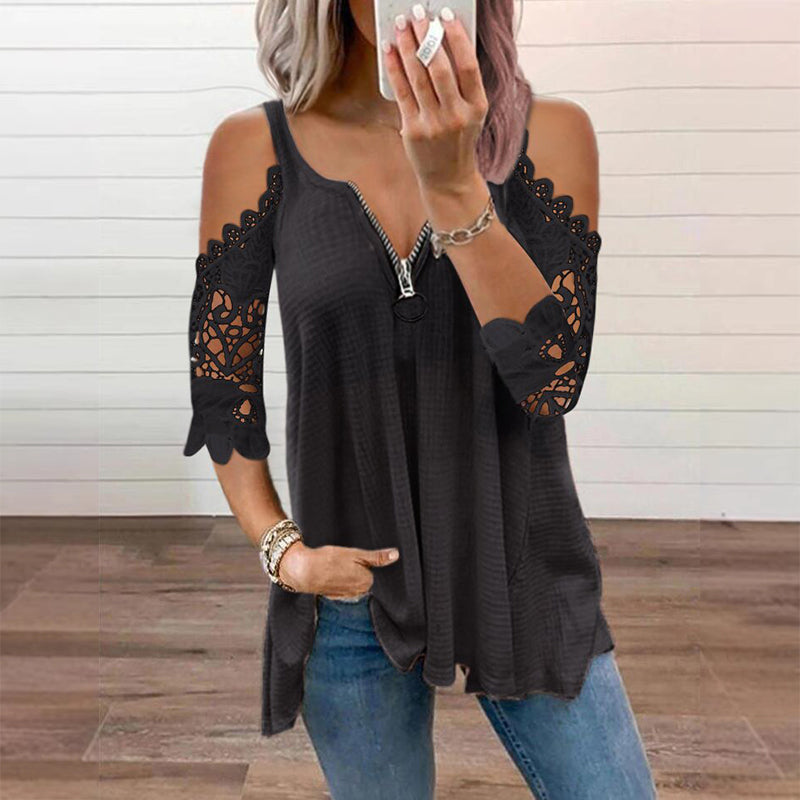 Icone™ FashionTop - Elegant Stilfuld Slukket-Skulder Ærmedesign Mode Top