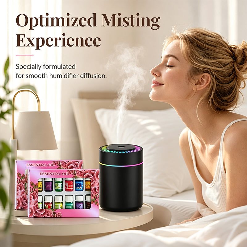 DiffuserSet: 12 Duftende Hjemmeparfume Diffuserolie Sæt Med Mini Luftfugter