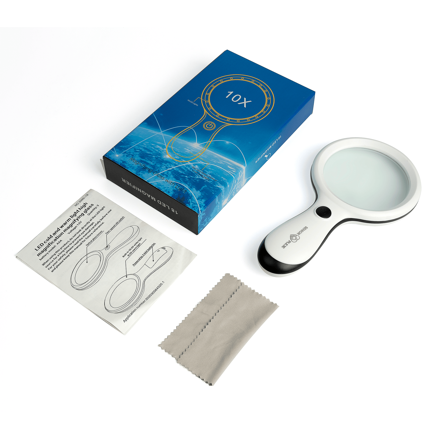 Stærkt Forstørrelsesglas x10 med 18 LED-lys, Hvid