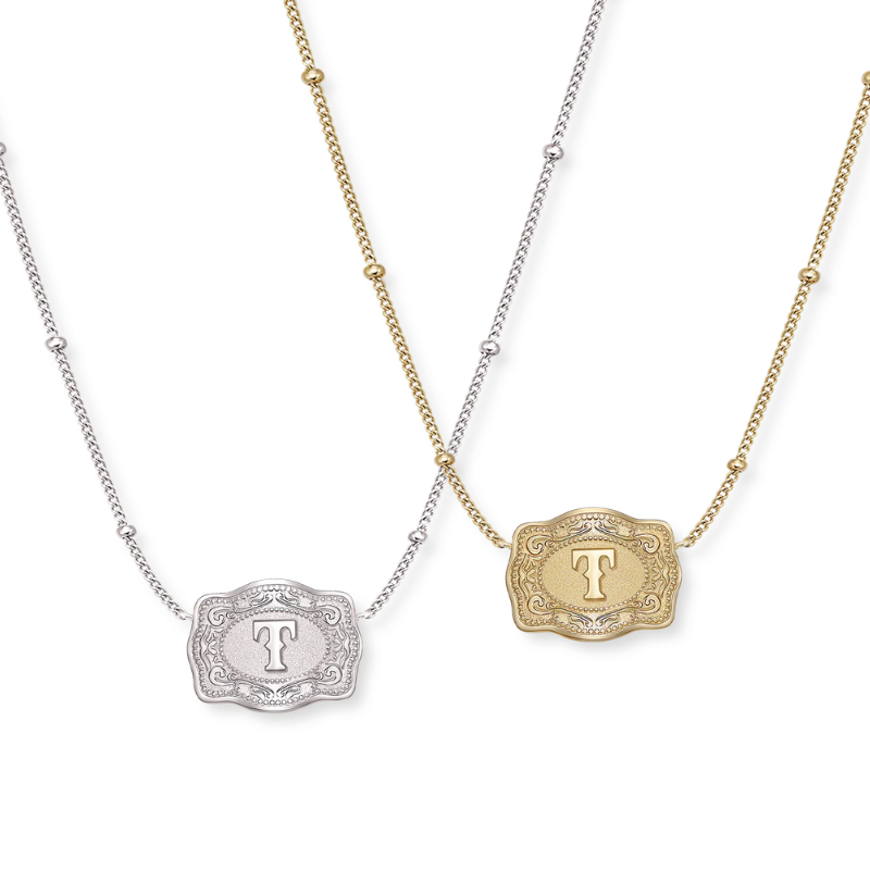 Jewelance™ BuckleCharm 1+1 GRATIS: Western Buckle Initial Pendant Charm Mode Halskæde