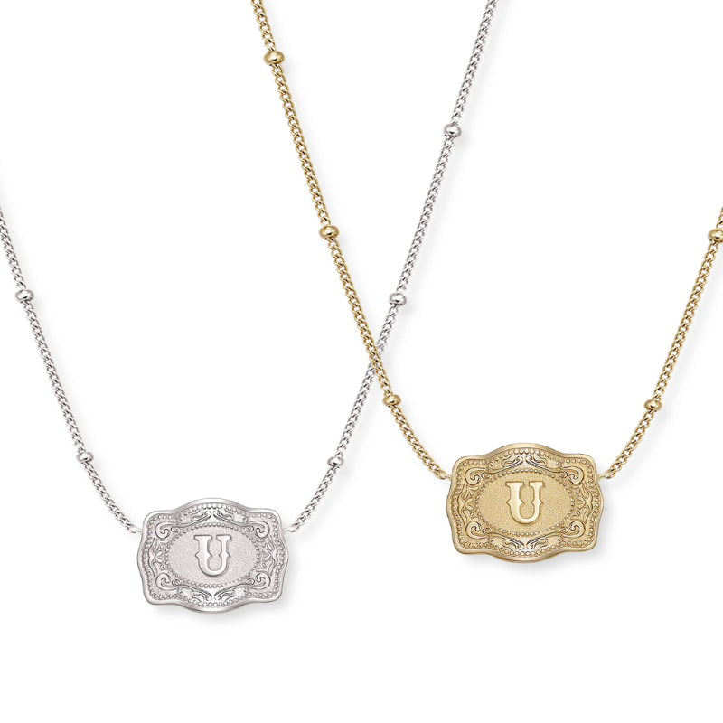 Jewelance™ BuckleCharm 1+1 GRATIS: Western Buckle Initial Pendant Charm Mode Halskæde