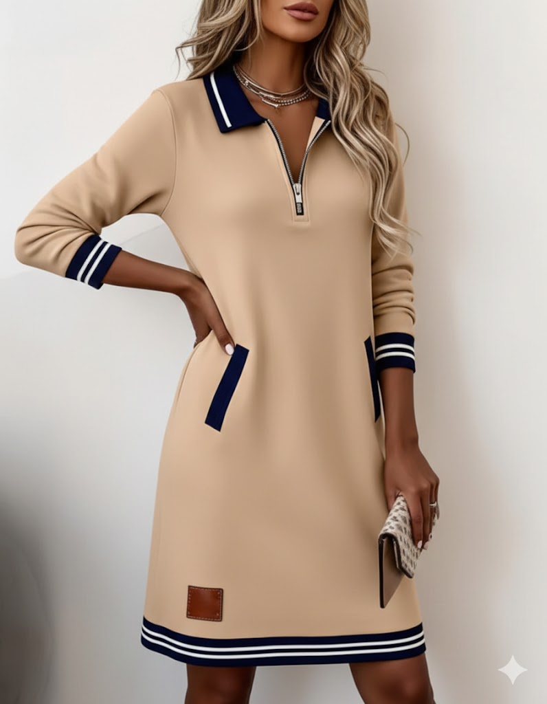 Icone™ ChicDress: Kvinders Uformel Lang-Ærmet Halv-Lynlås Mini Chic Kjole