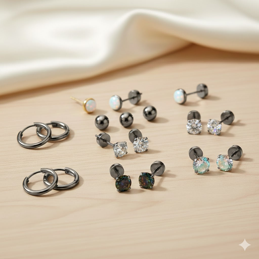 Jewelance™ StudEarrings: Minimalistisk Brusk Piercing Stud Øreringe Sæt