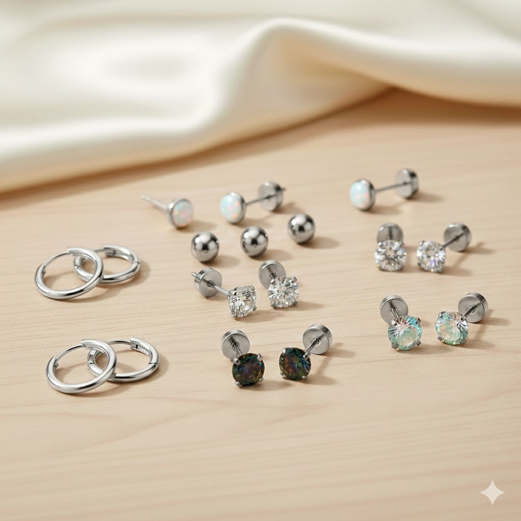 Jewelance™ StudEarrings: Minimalistisk Brusk Piercing Stud Øreringe Sæt