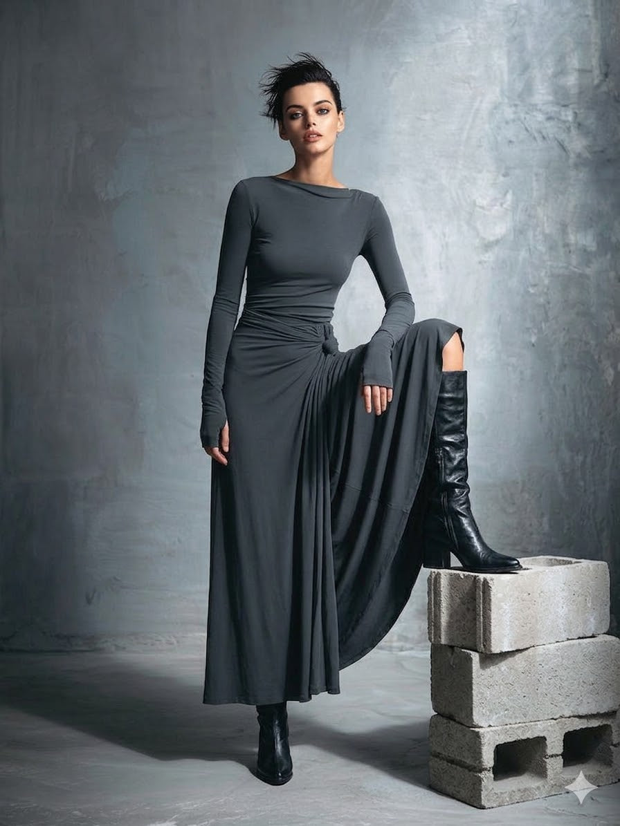 Icone™ MaxiDress: Side-Knude Slå-Om Slank-Pasform Premium Lang Maxi Kjole