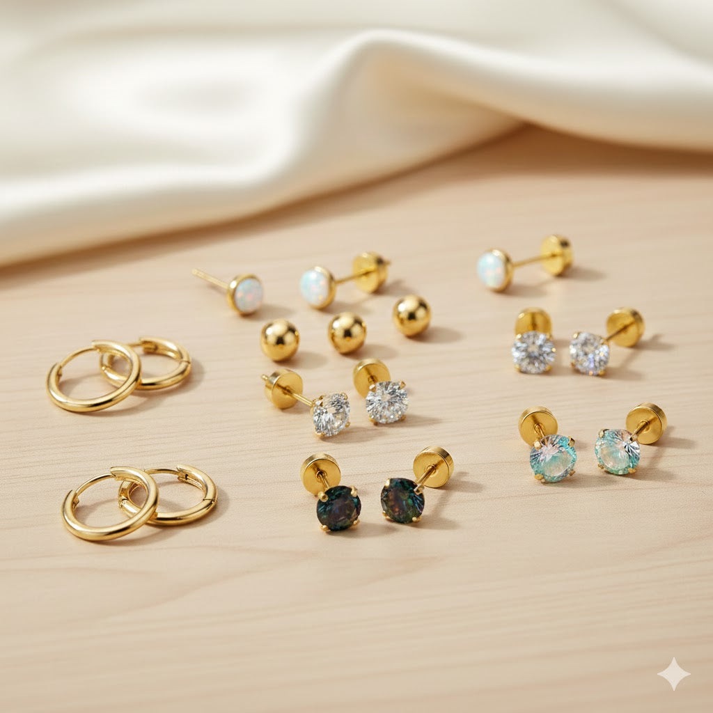 Jewelance™ StudEarrings: Minimalistisk Brusk Piercing Stud Øreringe Sæt
