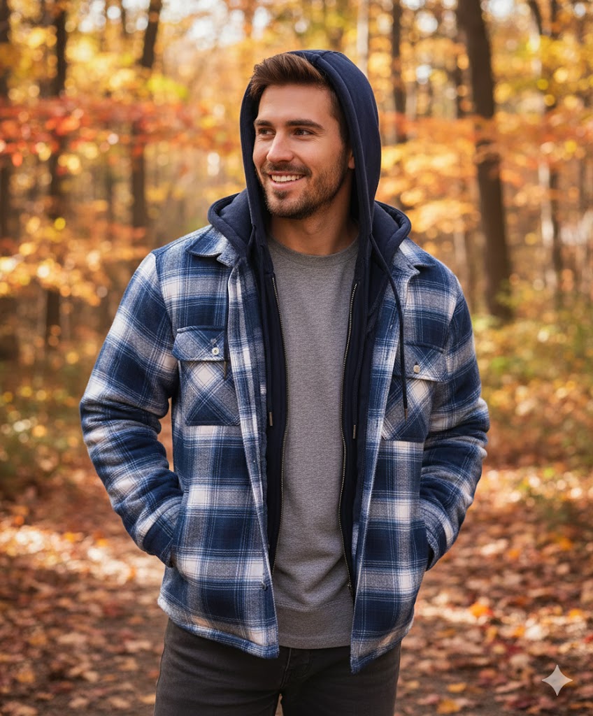 Icone™ PlaidJacket: Herre Stilfuld Huva Lynlås-Op Ternet Jakke