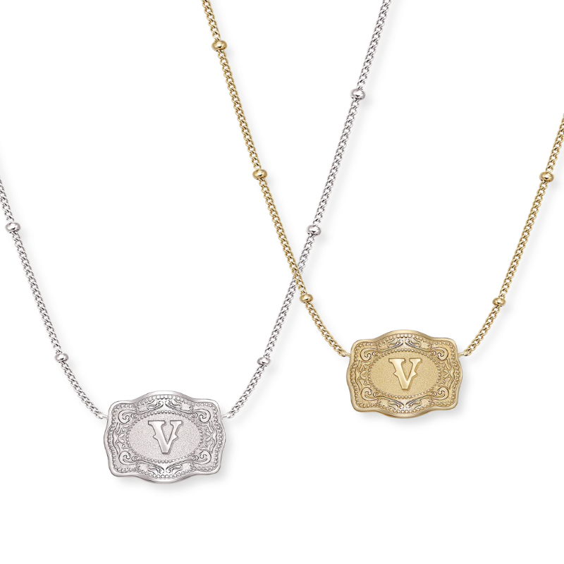 Jewelance™ BuckleCharm 1+1 GRATIS: Western Buckle Initial Pendant Charm Mode Halskæde