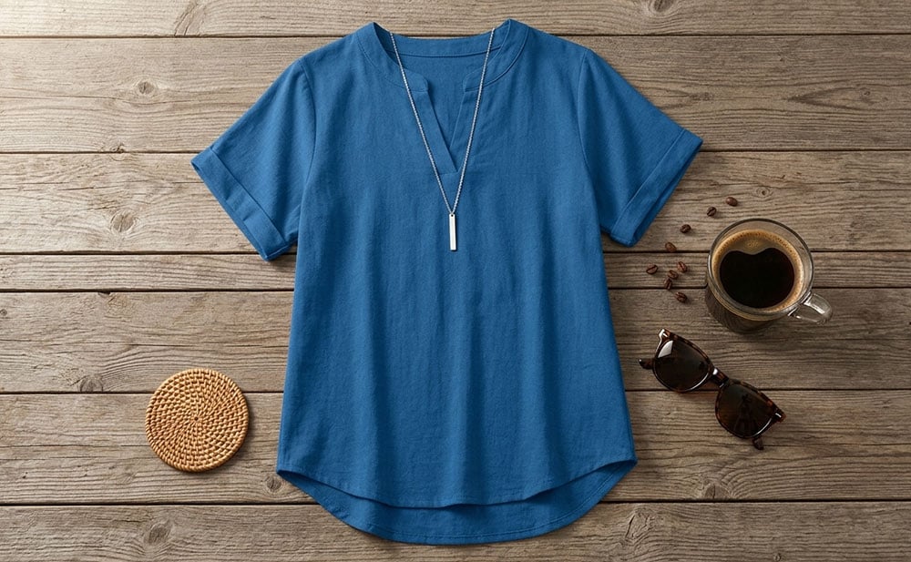 Icone™ SummerBlouse: Casual V-Hals Stil Løs Pasform Sommerbluse
