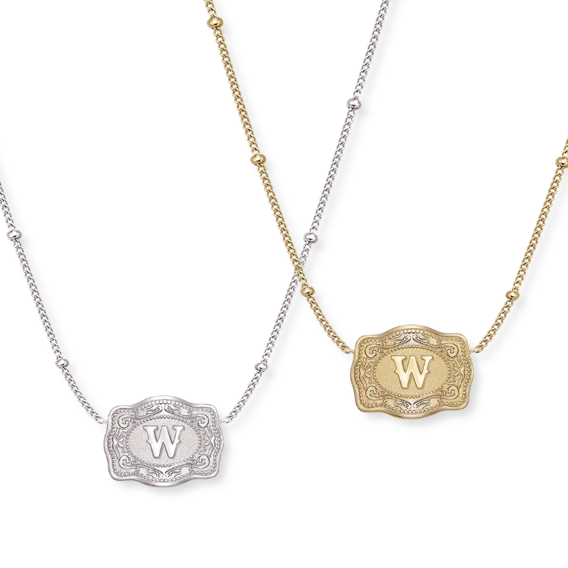 Jewelance™ BuckleCharm 1+1 GRATIS: Western Buckle Initial Pendant Charm Mode Halskæde