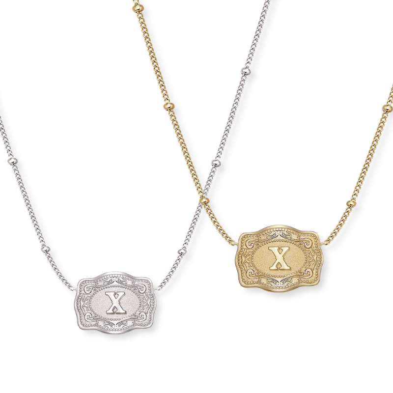 Jewelance™ BuckleCharm 1+1 GRATIS: Western Buckle Initial Pendant Charm Mode Halskæde