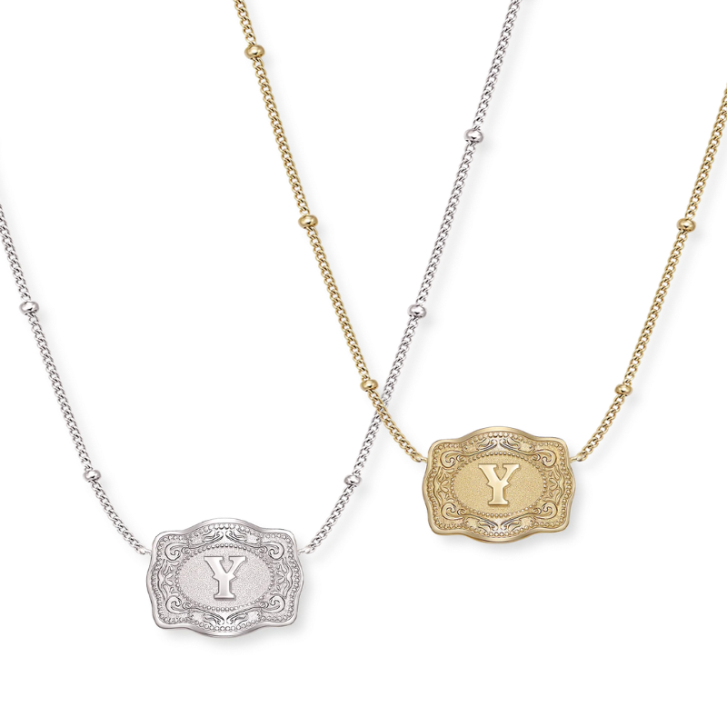 Jewelance™ BuckleCharm 1+1 GRATIS: Western Buckle Initial Pendant Charm Mode Halskæde