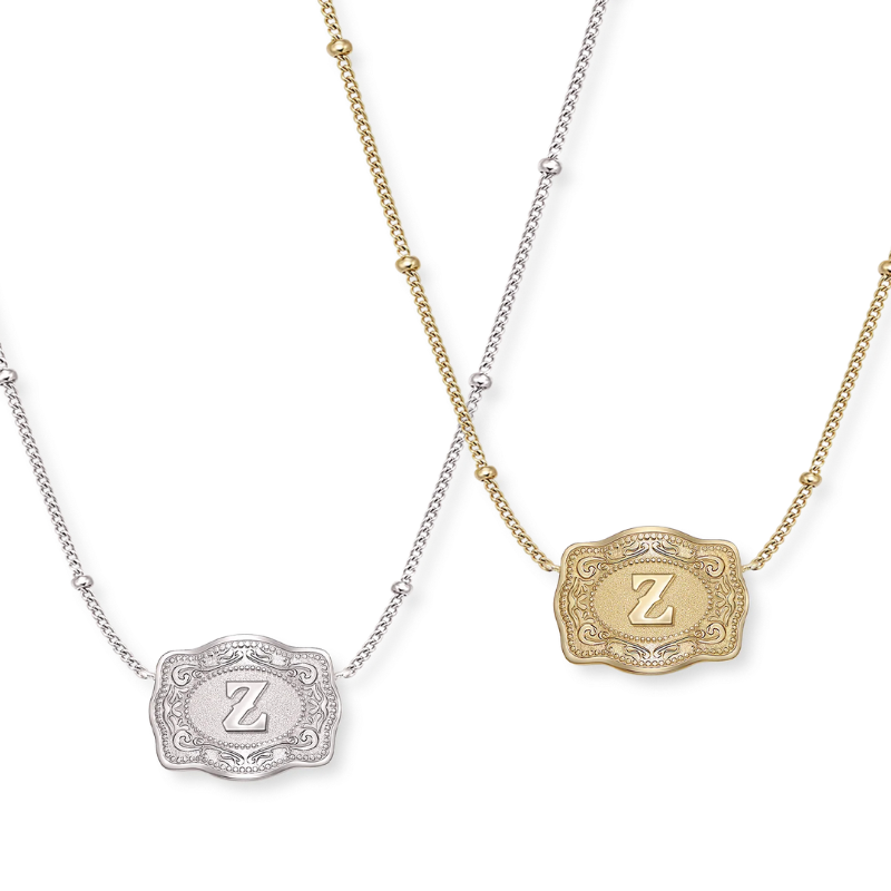 Jewelance™ BuckleCharm 1+1 GRATIS: Western Buckle Initial Pendant Charm Mode Halskæde